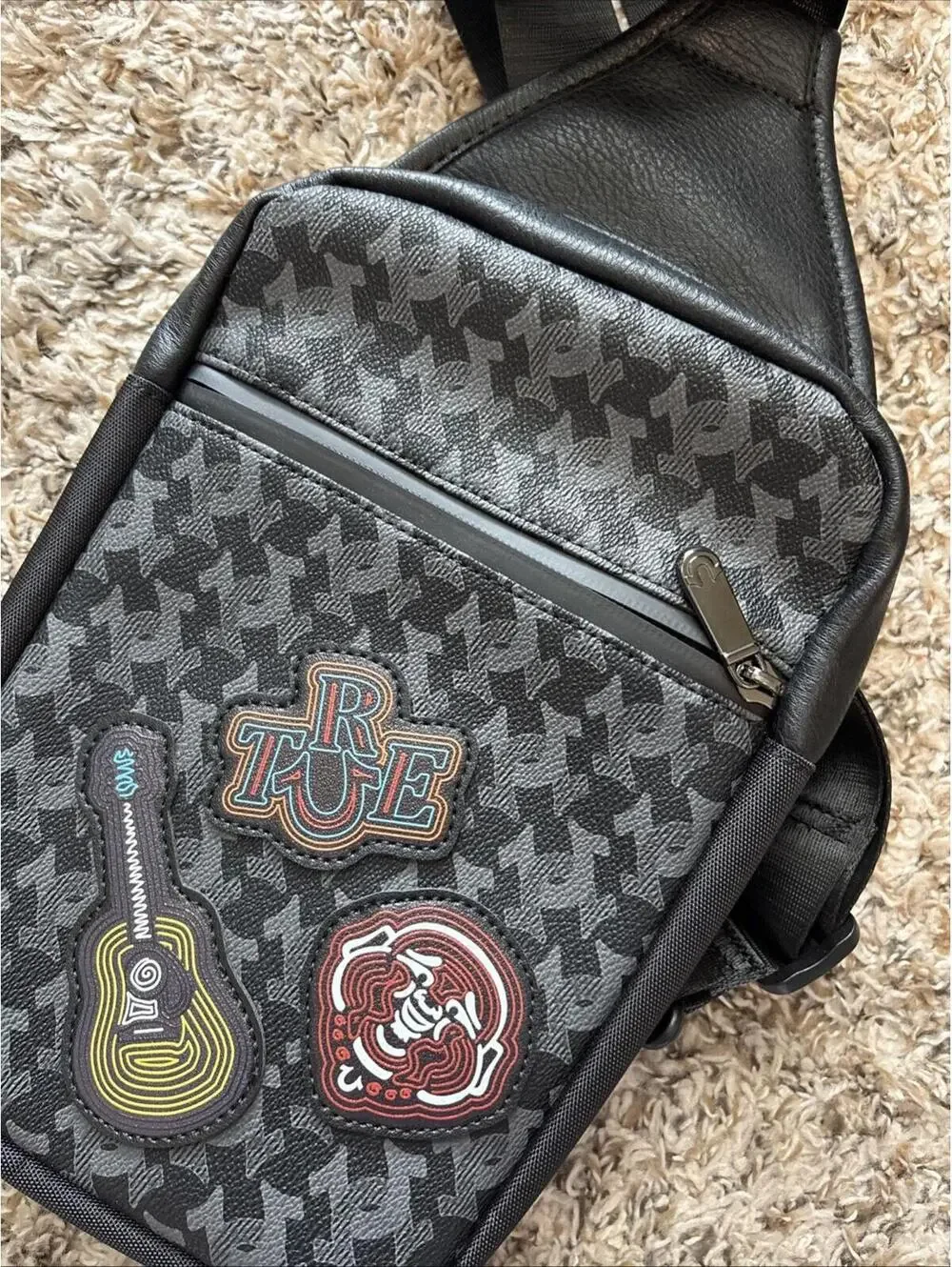 True Religion Patch Corgin Black Sling Crossbody Bag Style TR104489 New Monogram